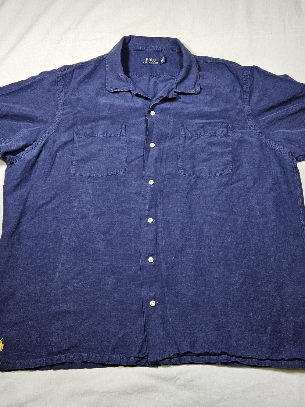 Polo Ralph Lauren Men's Navy Blue Silk Linen Short Sleeve Camp Shirt XXL